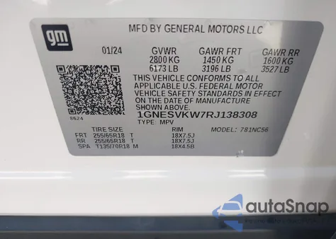2024 Chevrolet Traverse Limited Fwd Lt Cloth from USA, damaged, VIN 1GNESVKW7RJ138308